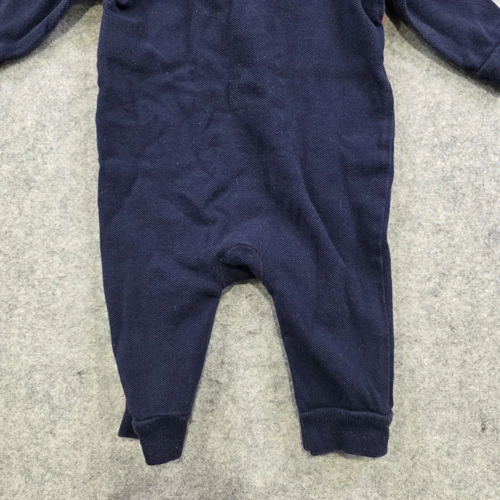 Ralph Lauren Coverall Baby Boys 0-3M Blue Red Polo One Piece Snap Romper